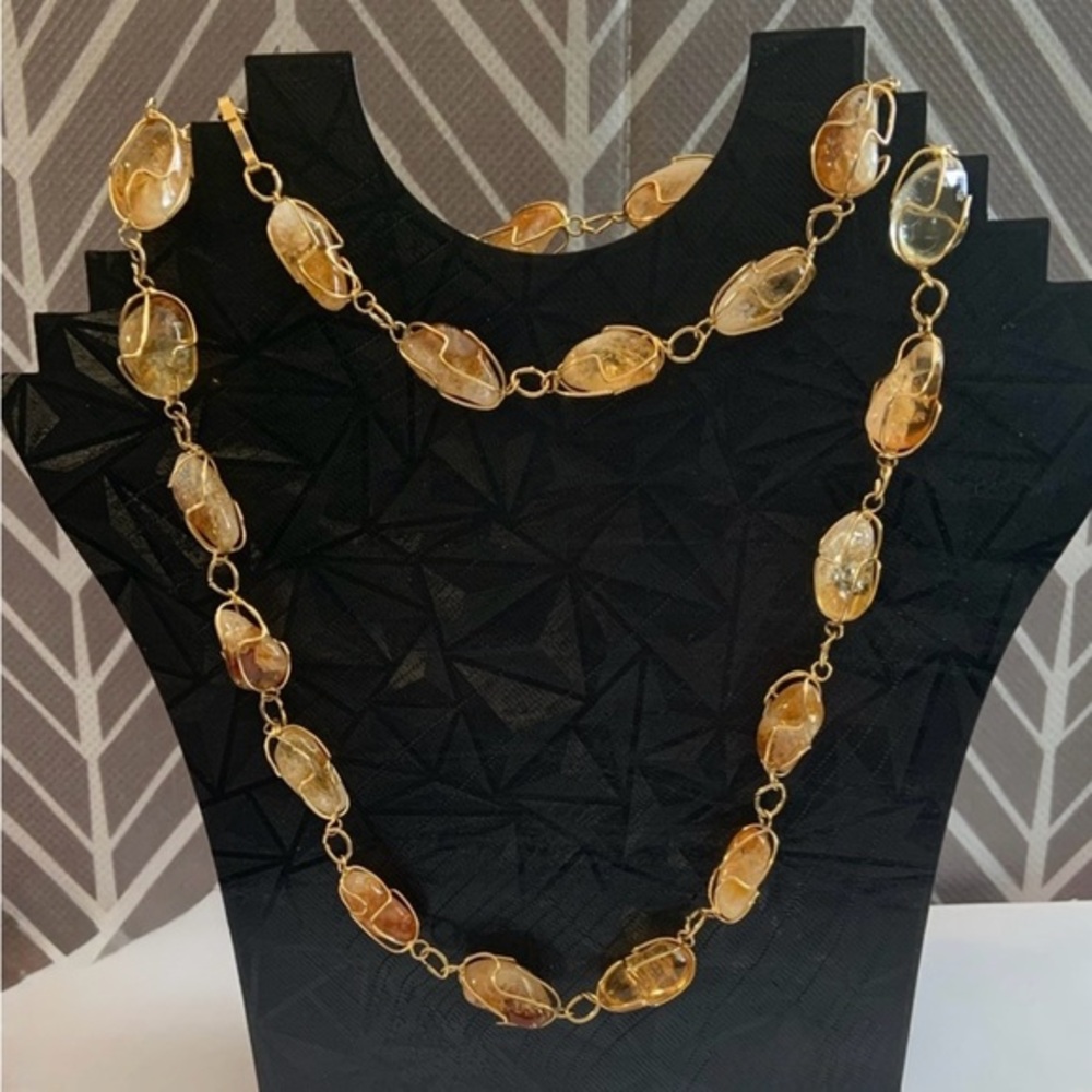 Natural citrine necklace wrapped in gold wire
